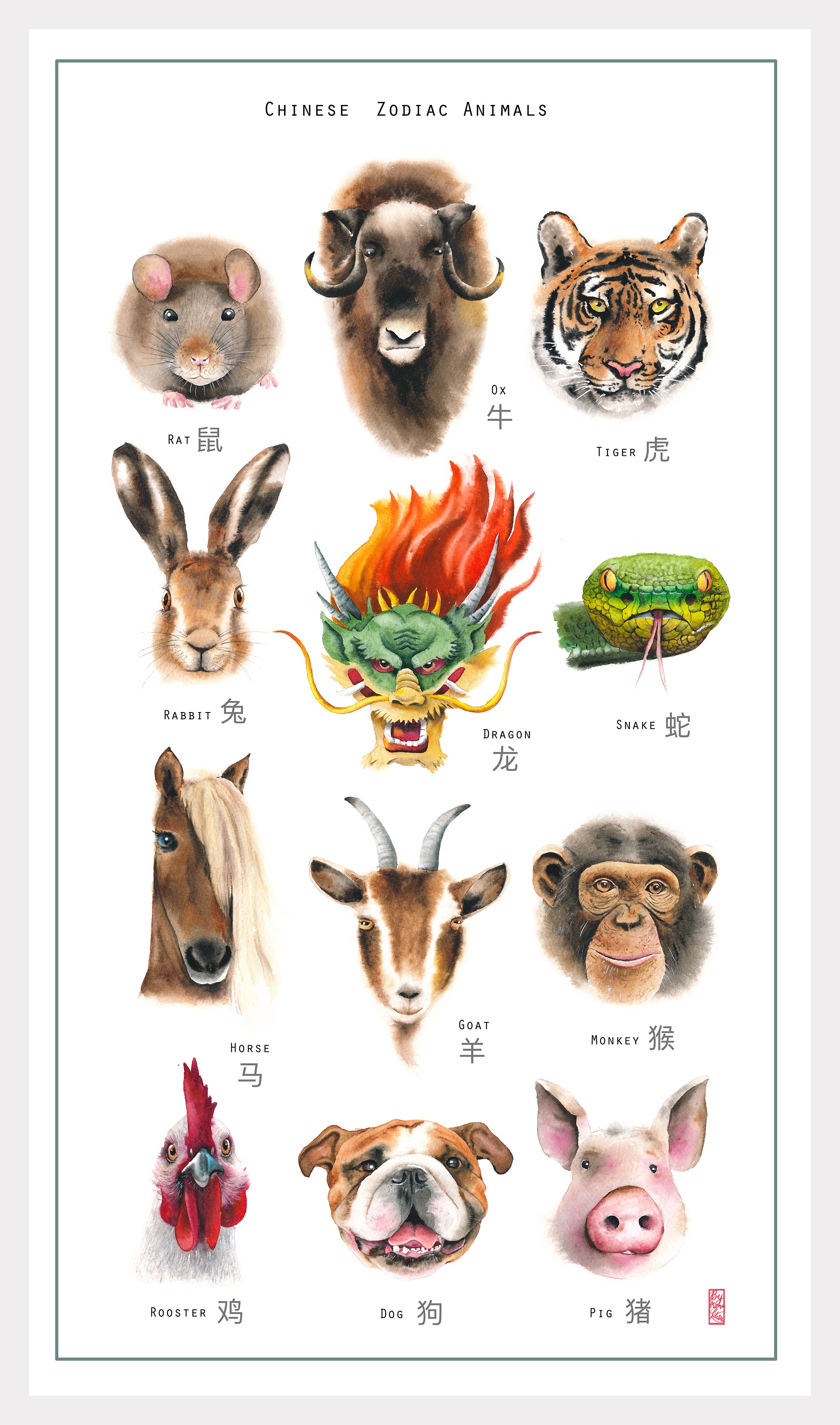 Chinese Zodiac Tea Towel