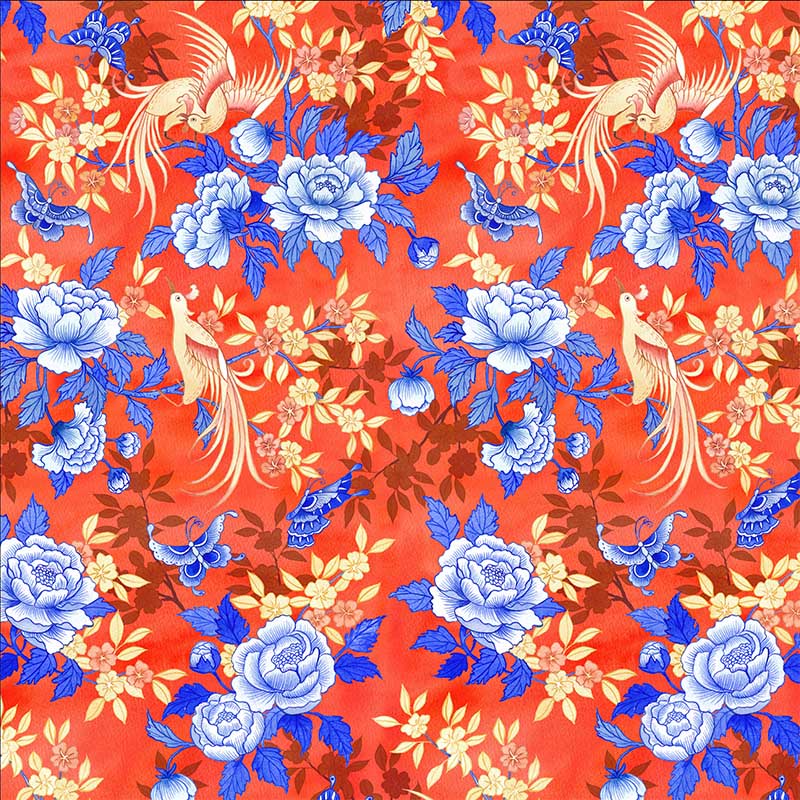 Print of Bird and butterfly design motif