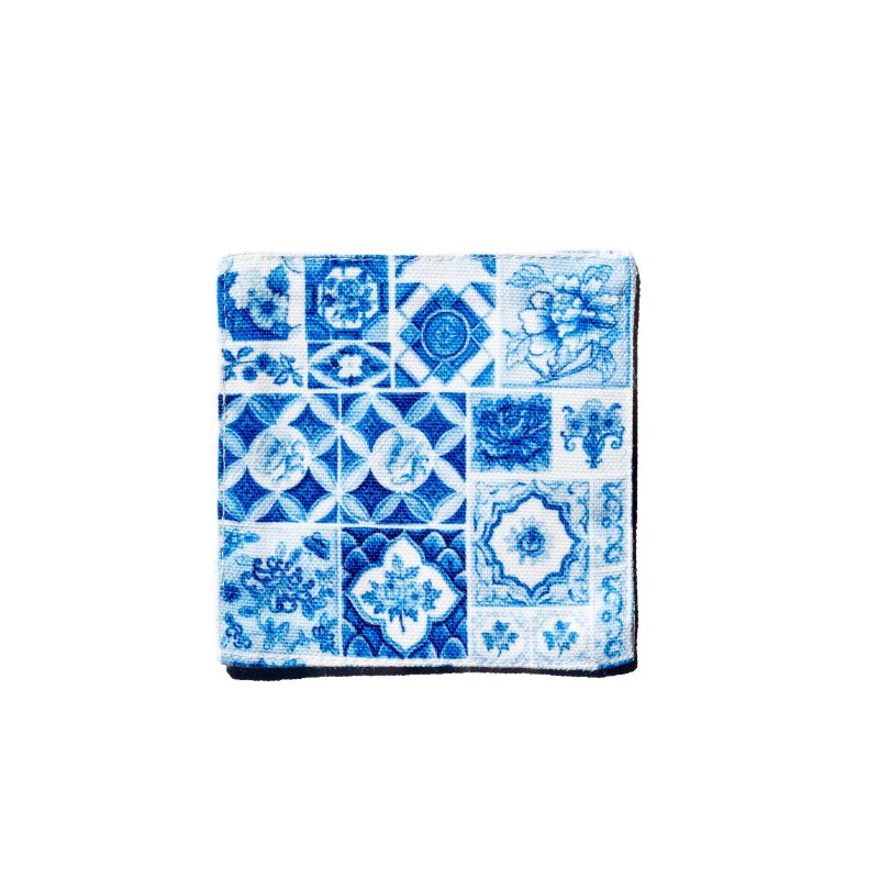 Display of Peranakan tiles coasters from Singlapa, blue variant only.