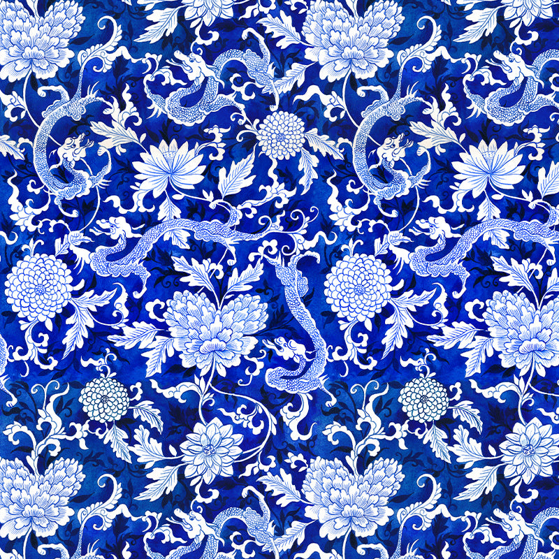 Print of Dragon motif with white flowers