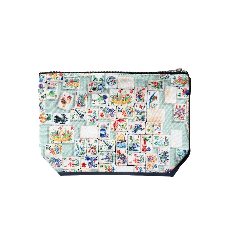 Singlapa multicolored pouch with intricate Mahjong tile designs, featuring a variety of colors and patterns.