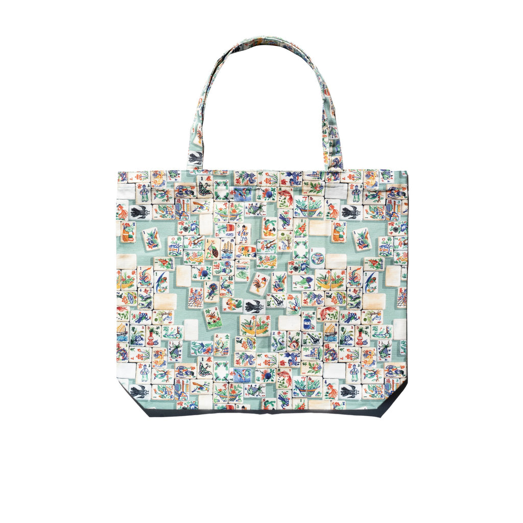 Singlapa multicolored cotton tote bag with a Mahjong-inspired design, featuring Chinese characters and patterns.