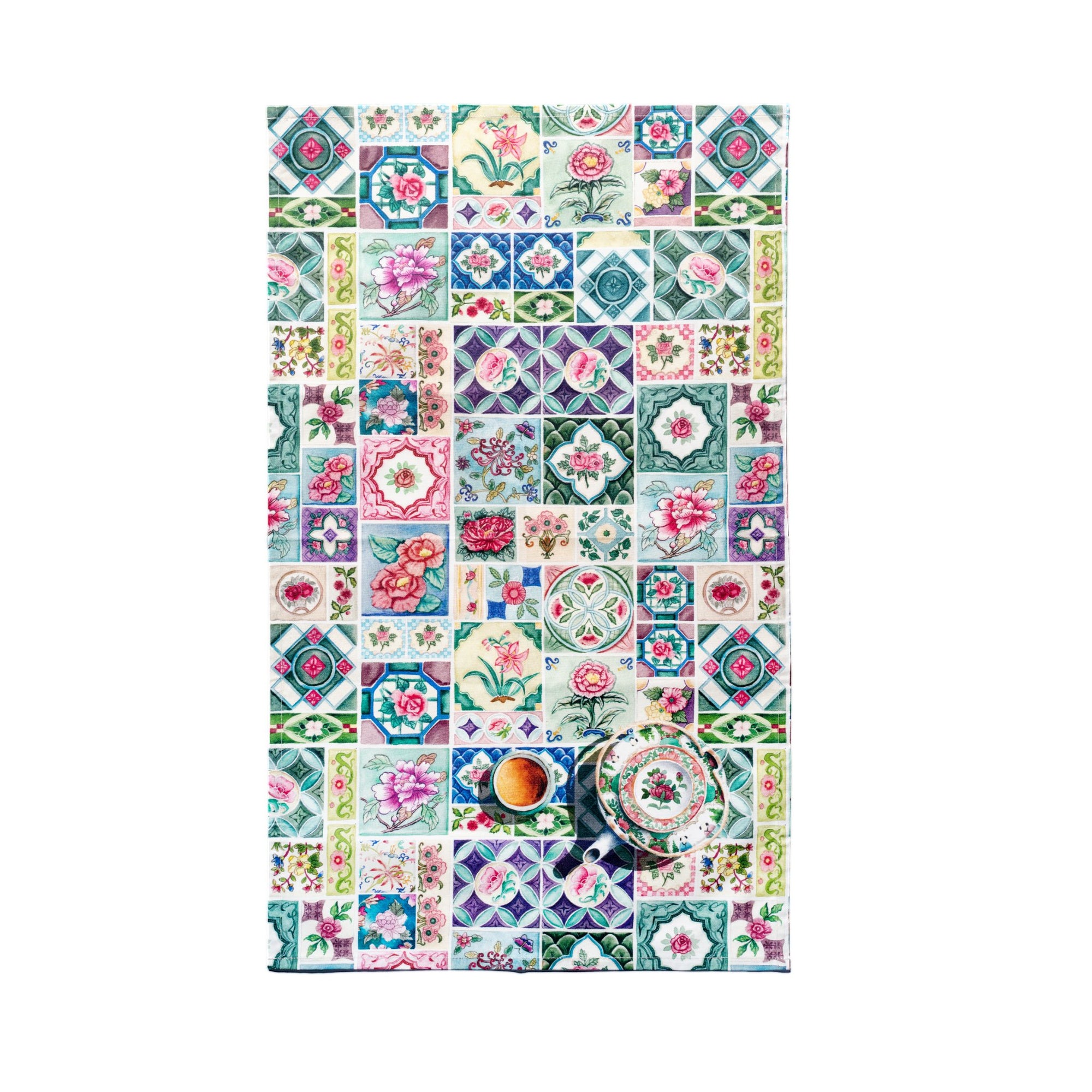 Singlapa tea towels with individually designed peranakan tiles and flowers